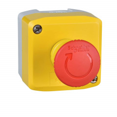Harmony - Boite jaune 1 bouton arr urgence marq emergency stop et logo iso13850