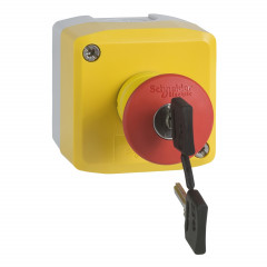 Harmony XAL - boite jaune arrêt urgen rouge - pouss tourn à clé - 1F+1O - Ø40