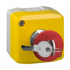 Harmony XAL - boite jaune arrêt urgence rouge - pouss tourner à clé - 1O - Ø40