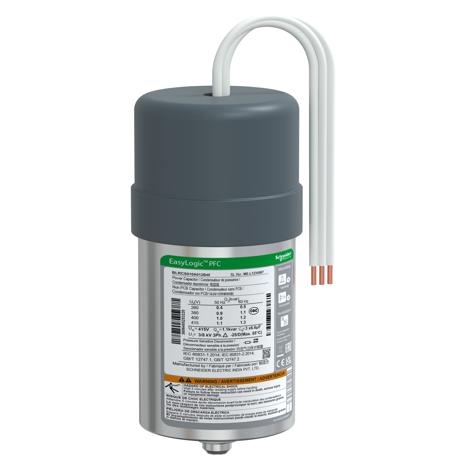CONDENSATEUR CAN SDY 1/1. 2KVAR 400V