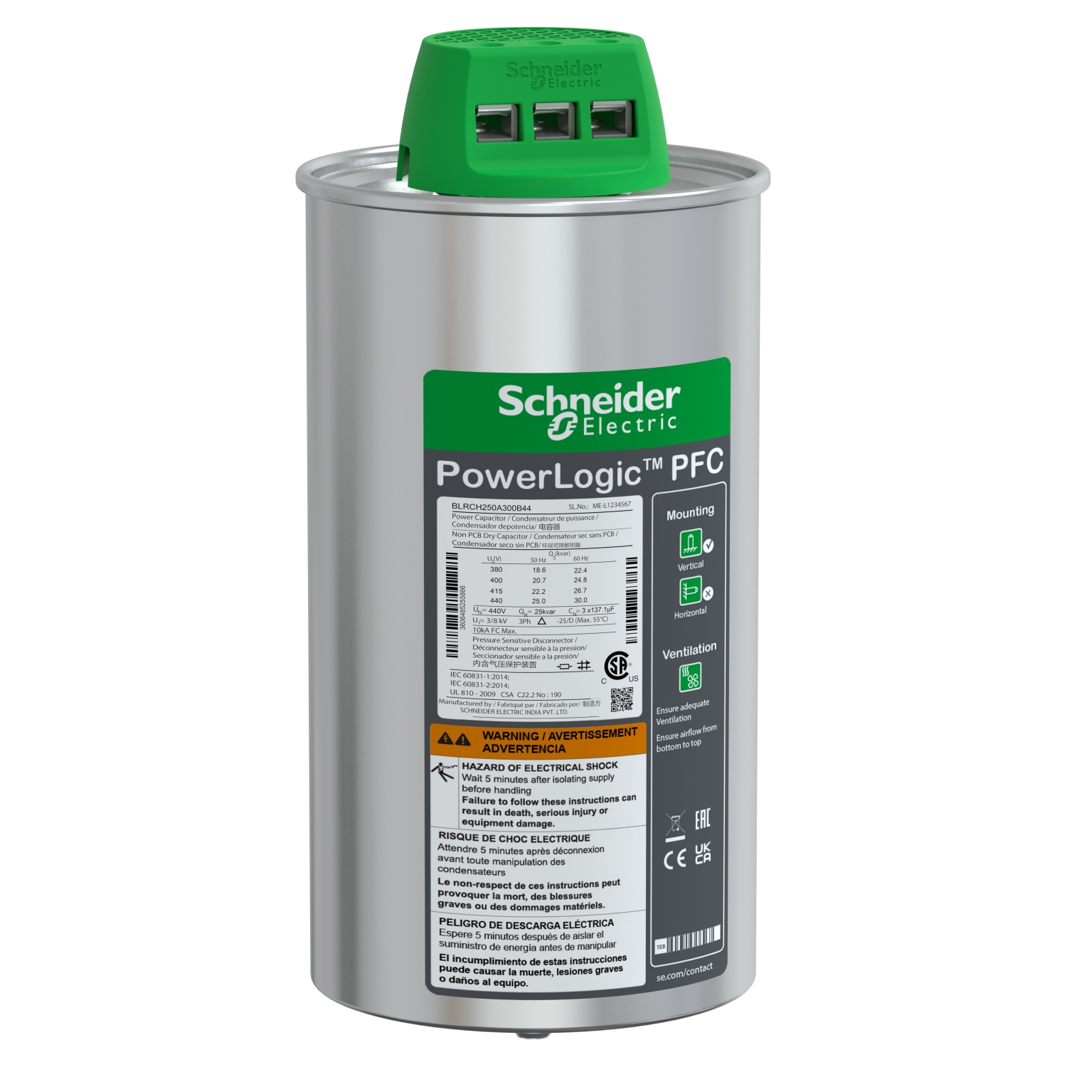 CONDENSATEUR CAN HDY 25/3 0KVAR 440V
