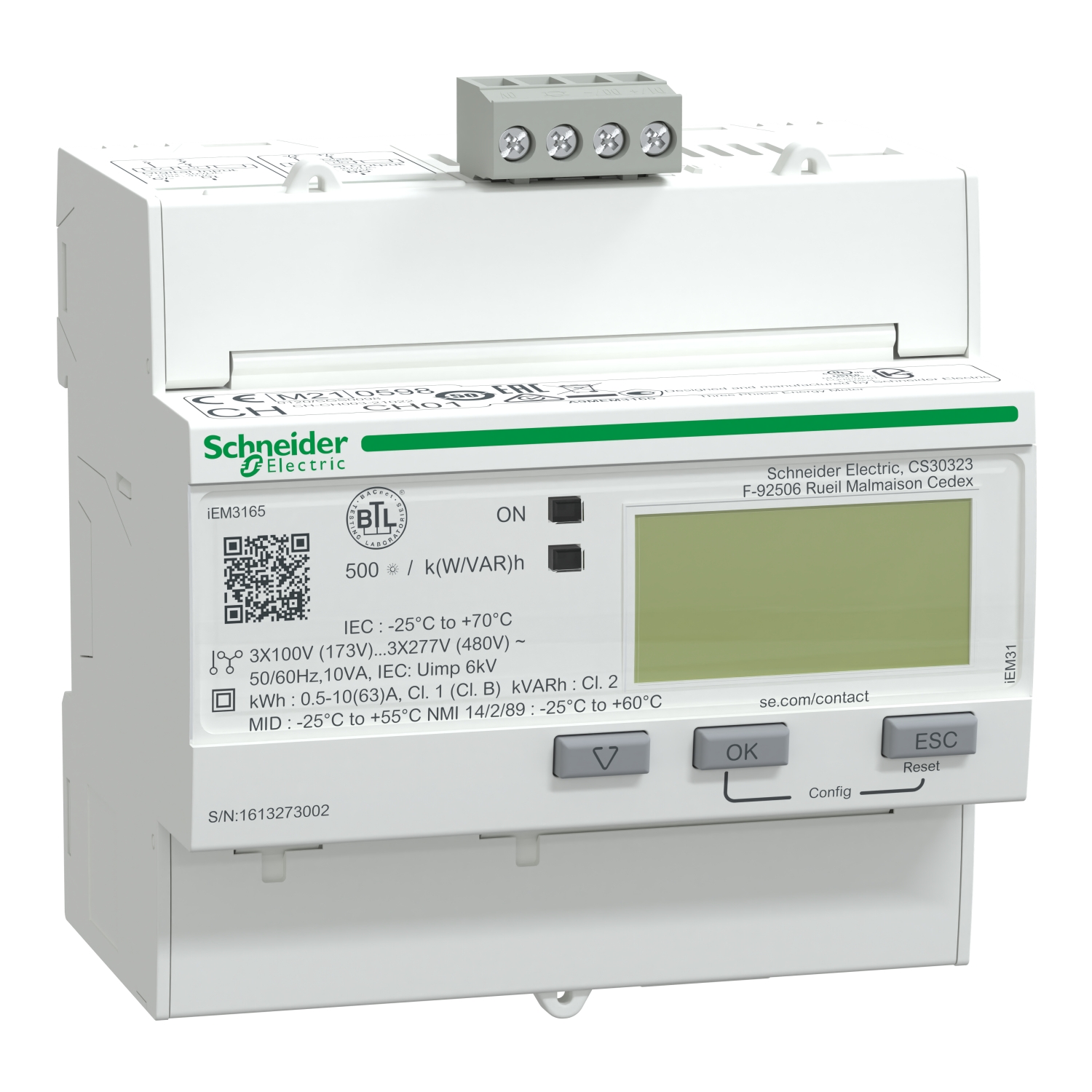 Acti9 iEM - compteur d'énergie tri - 63A - multitarif - alarme kW - BACnet - MID