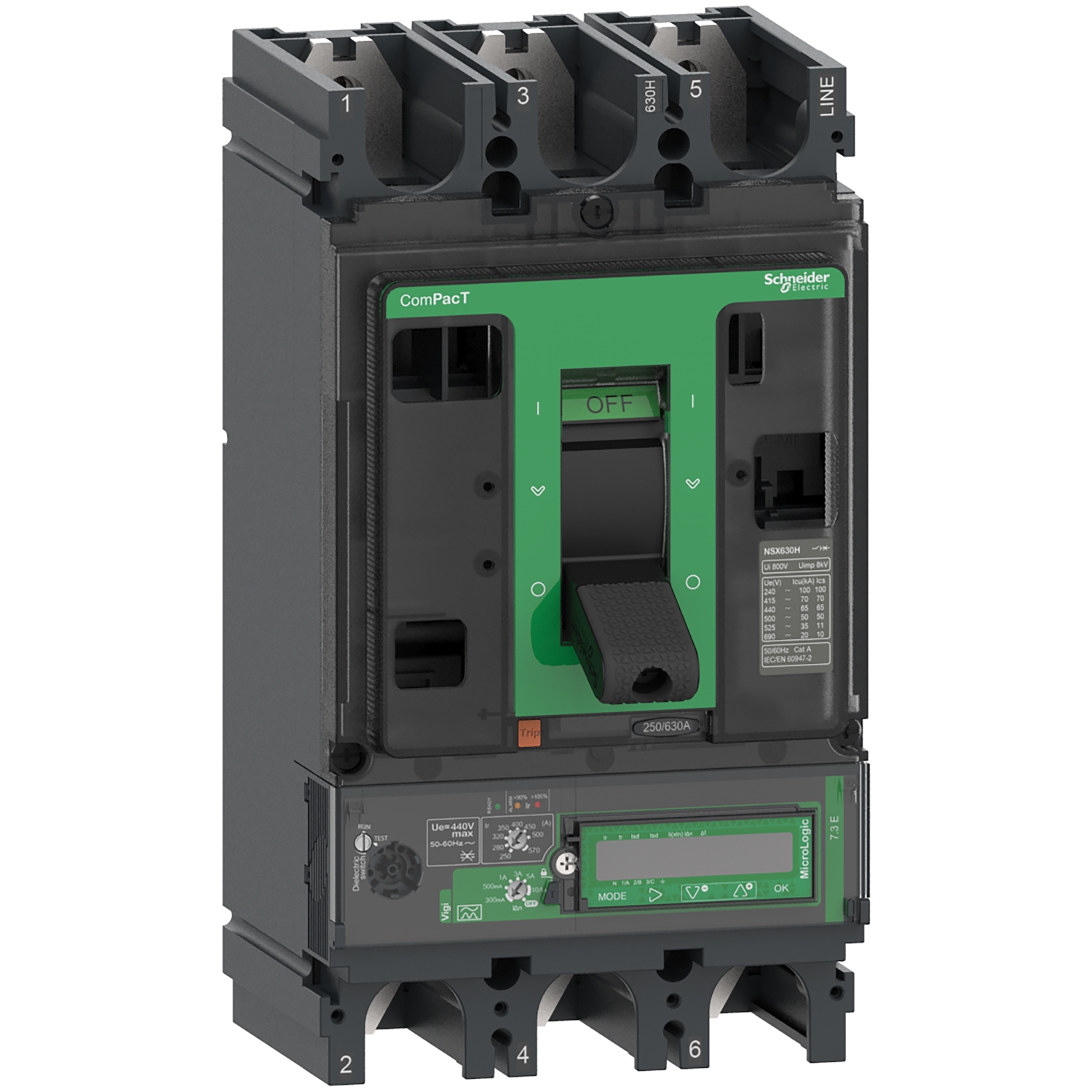 ComPacT NSX630F - Disjoncteur Vigi - MicroLogic 7.3E 570A - 3P3D - 36kA - fixe