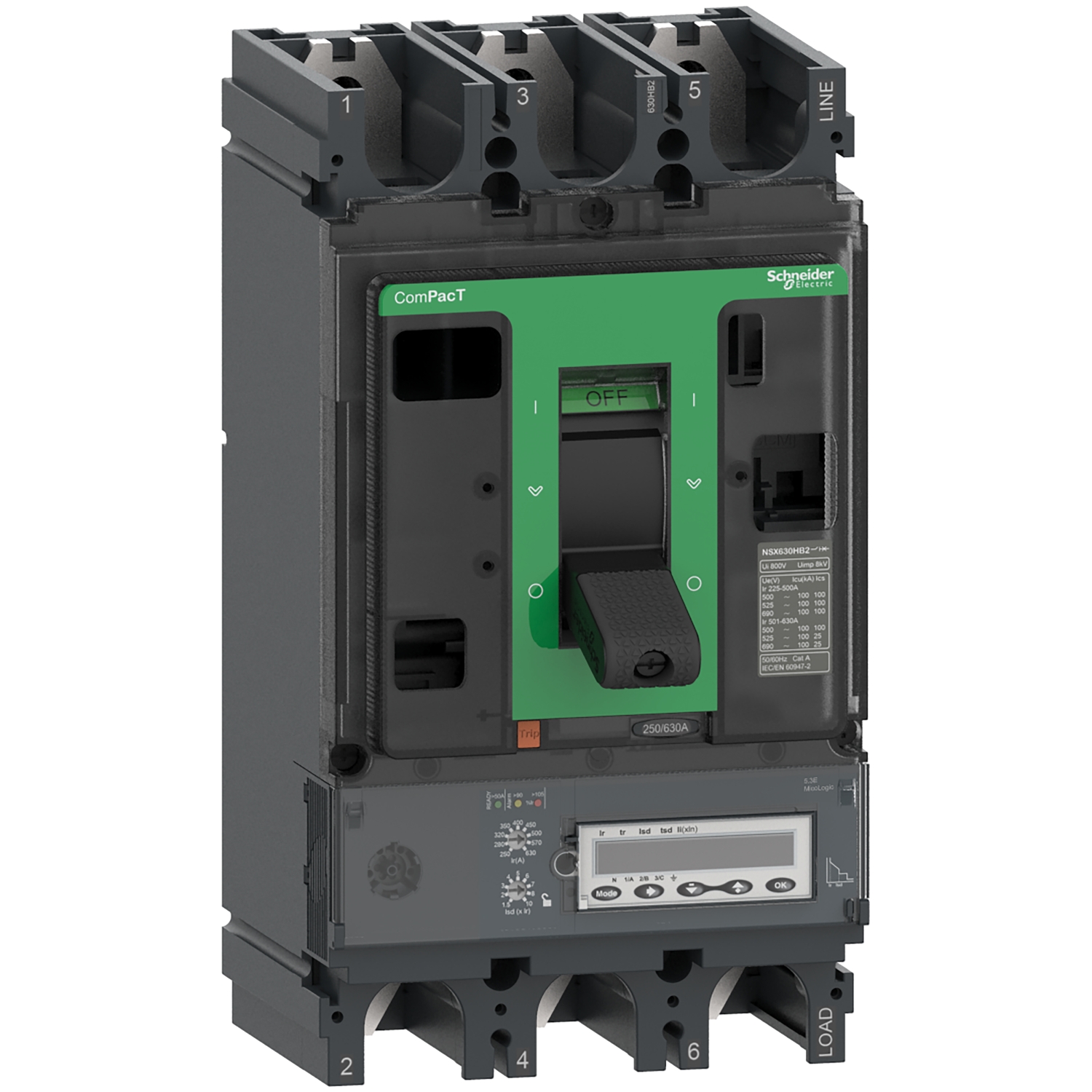 ComPacT NSX630HB1 - Disjoncteur - MicroLogic 5.3E 630A - 3P3D - 75kA - fixe