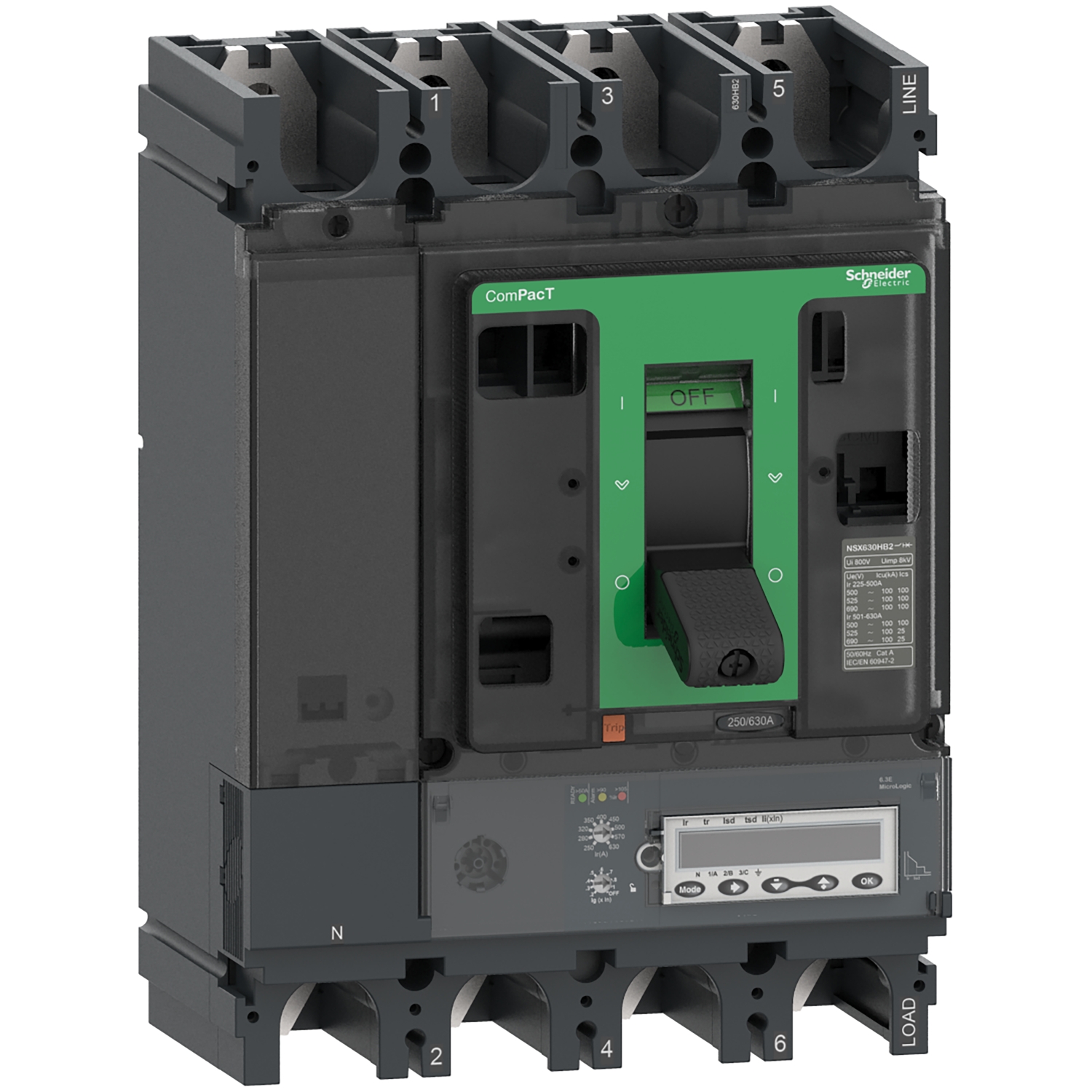 ComPacT NSX400HB1 - Disjoncteur - MicroLogic 6.3E 400A - 4P4D - 75kA - fixe