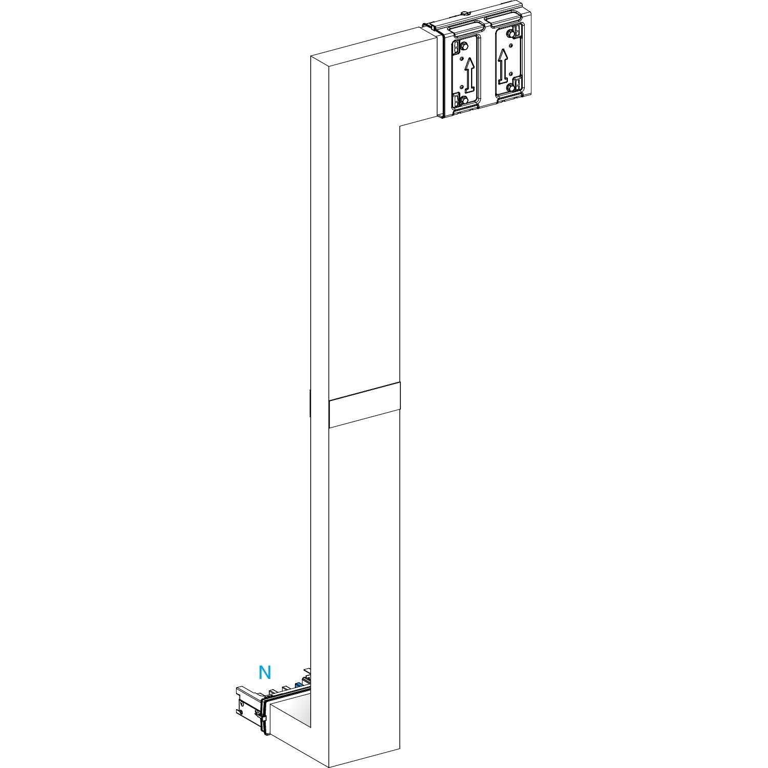 Canalis KSA - coude mult. coupe feu 250A-vers bas & droite-A&C=250mm-B=700-1200