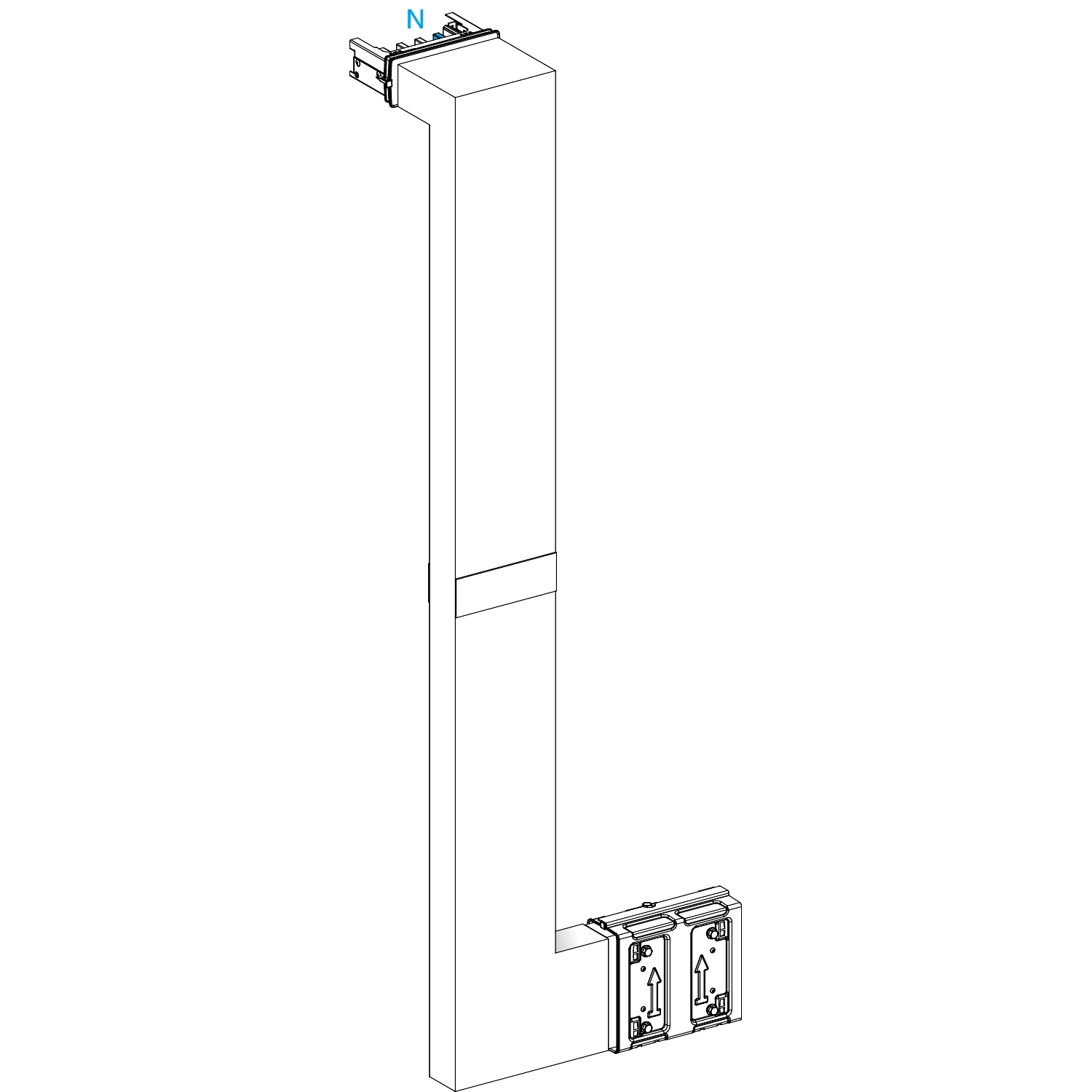 Canalis KSA - coude mult. coupe feu 250A-vers haut & droite-A&C=250mm-B=700-1200