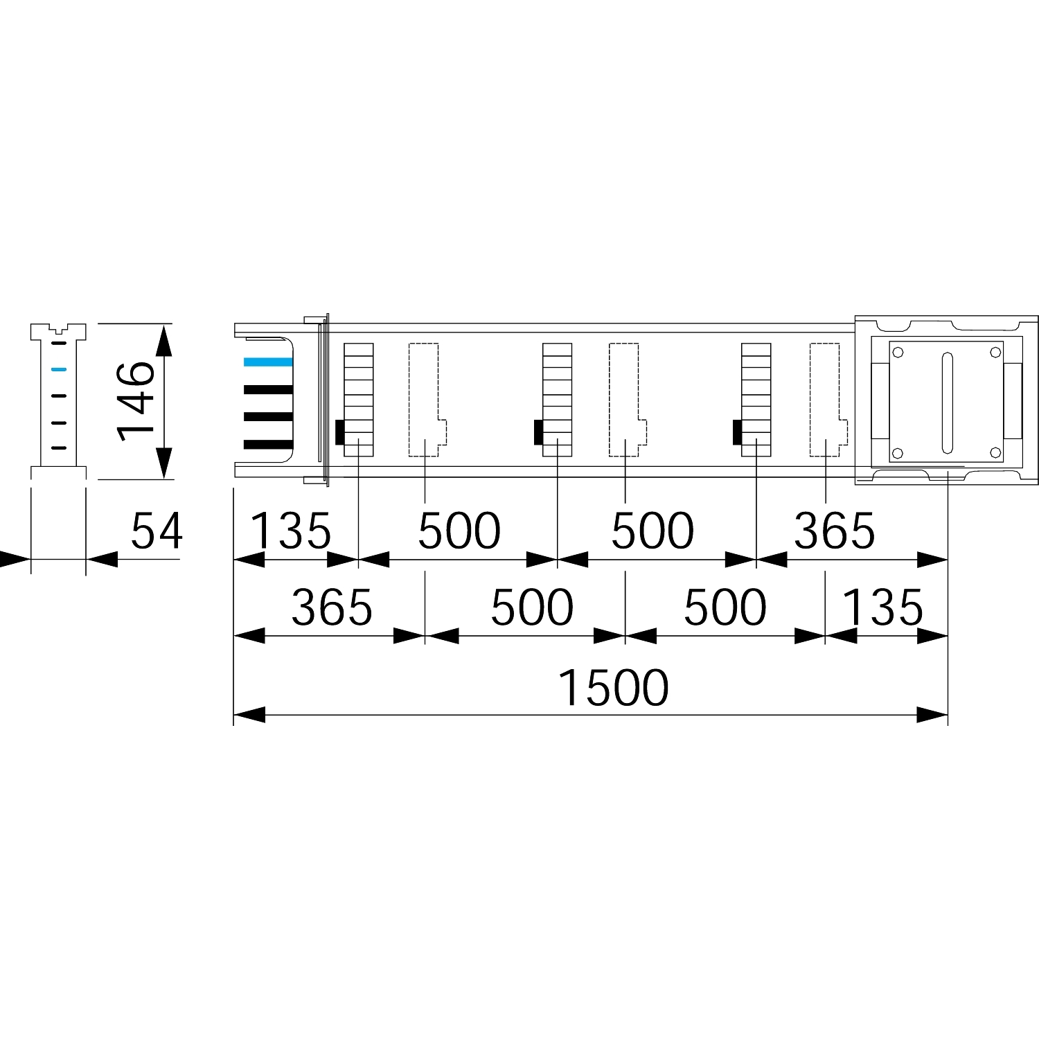 Canalis KSA - élément droit 250A - 1,5m - 6 fenêtres