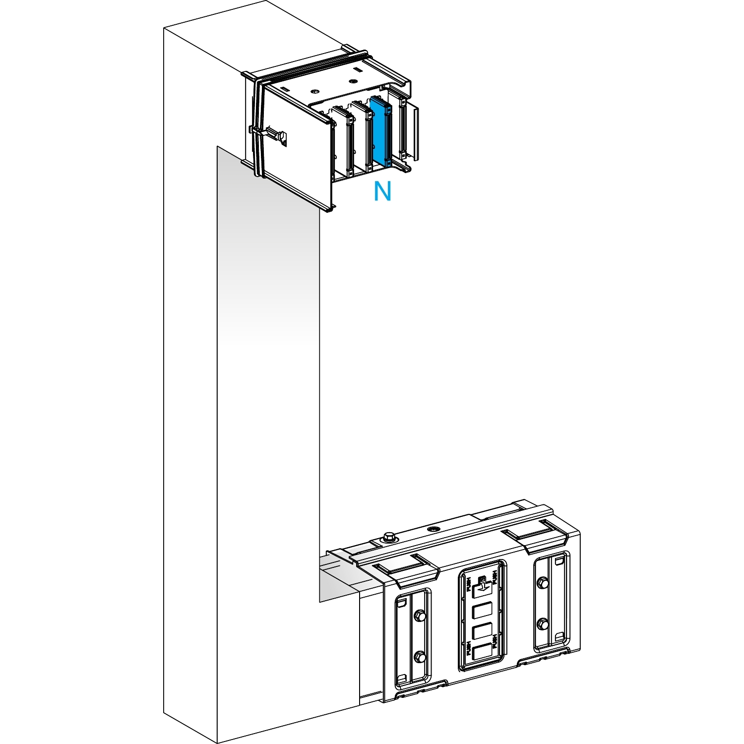Canalis KSA - coude multiple 1000A - vers haut & gauche - A&C=300mm-B=300-800