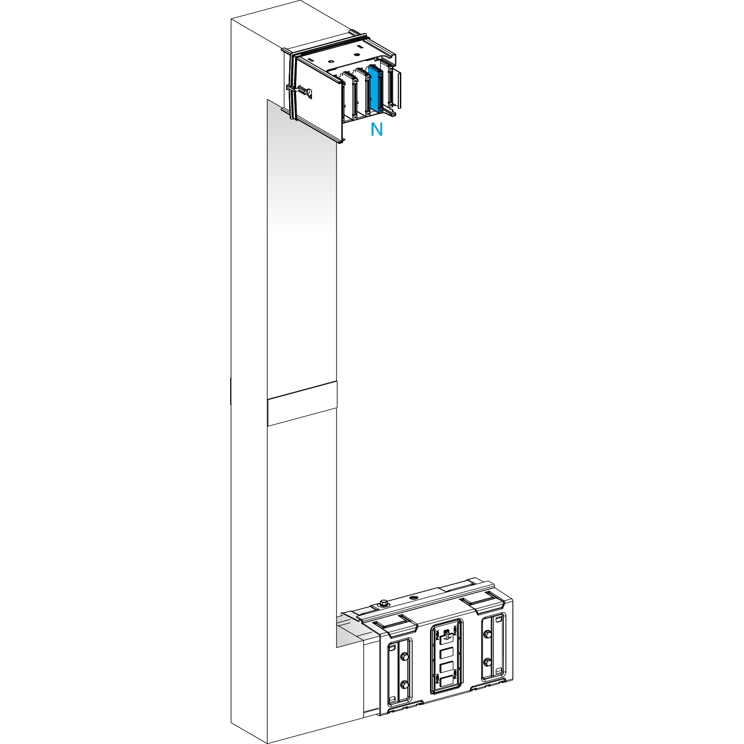 Canalis KSA - coude mult coupe feu 1000A-vers haut & gauche-A&C=300mm-B=700-1200
