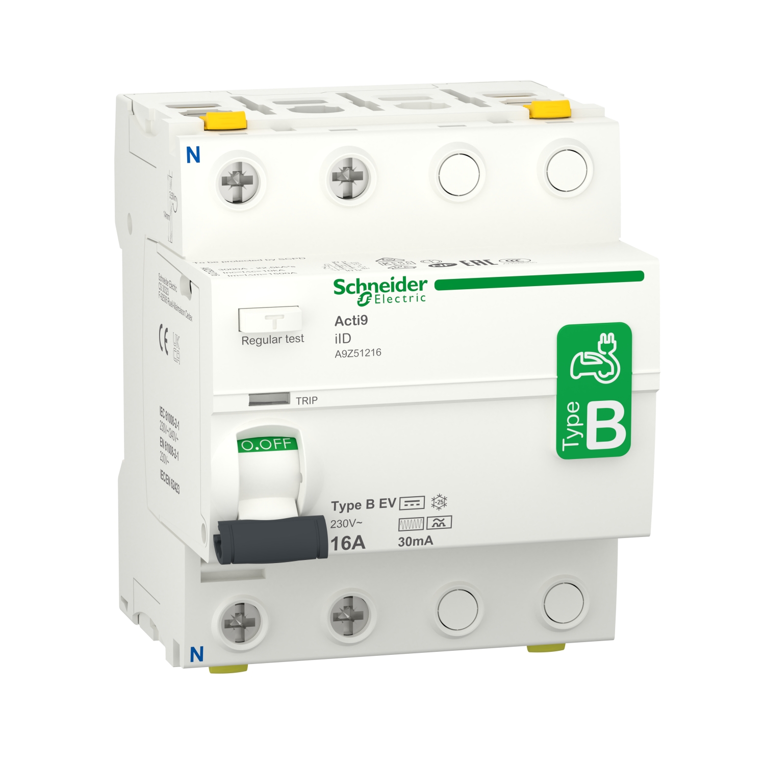 Acti9 iID - interrupteur différentiel - 2P - 16A - 30mA - type B - EV - 230V