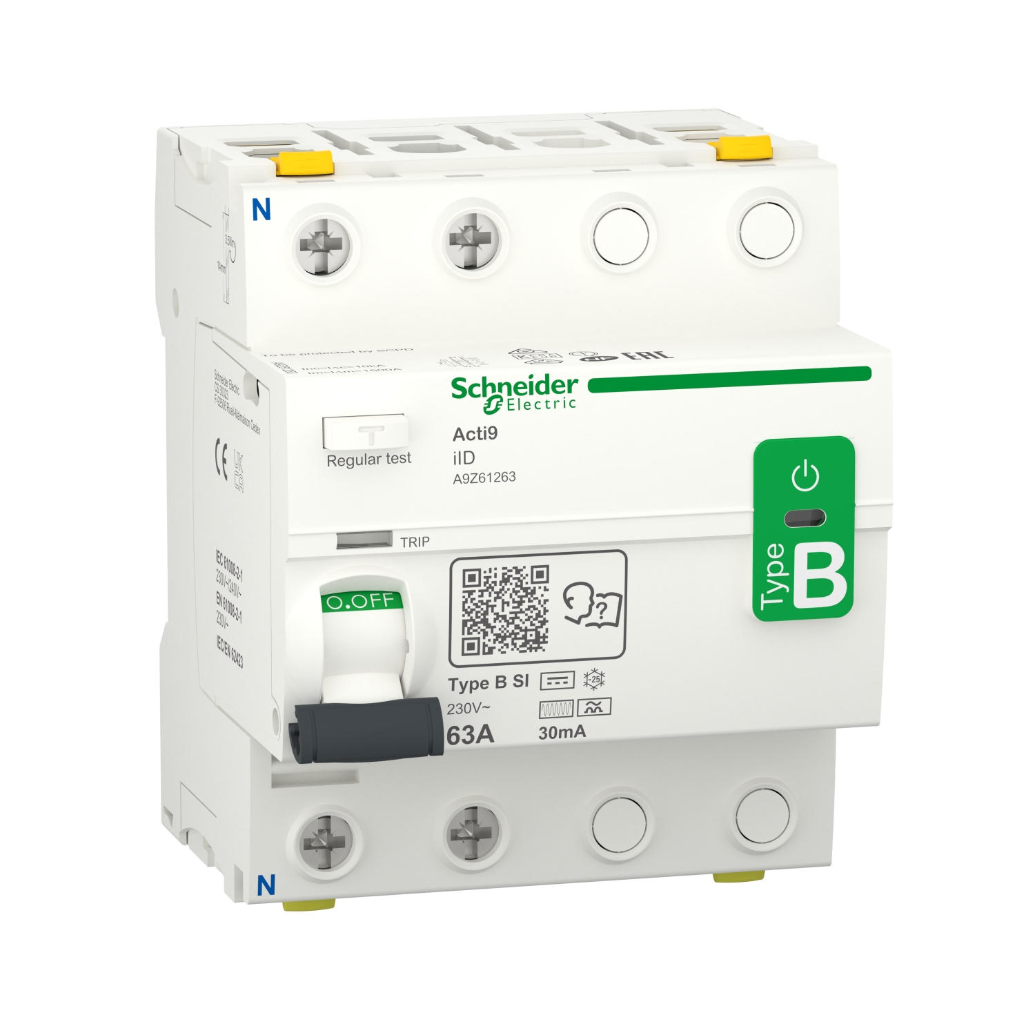 Acti9 iID - interrupteur différentiel - 2P - 63A - 30mA - type B - SI - 230V