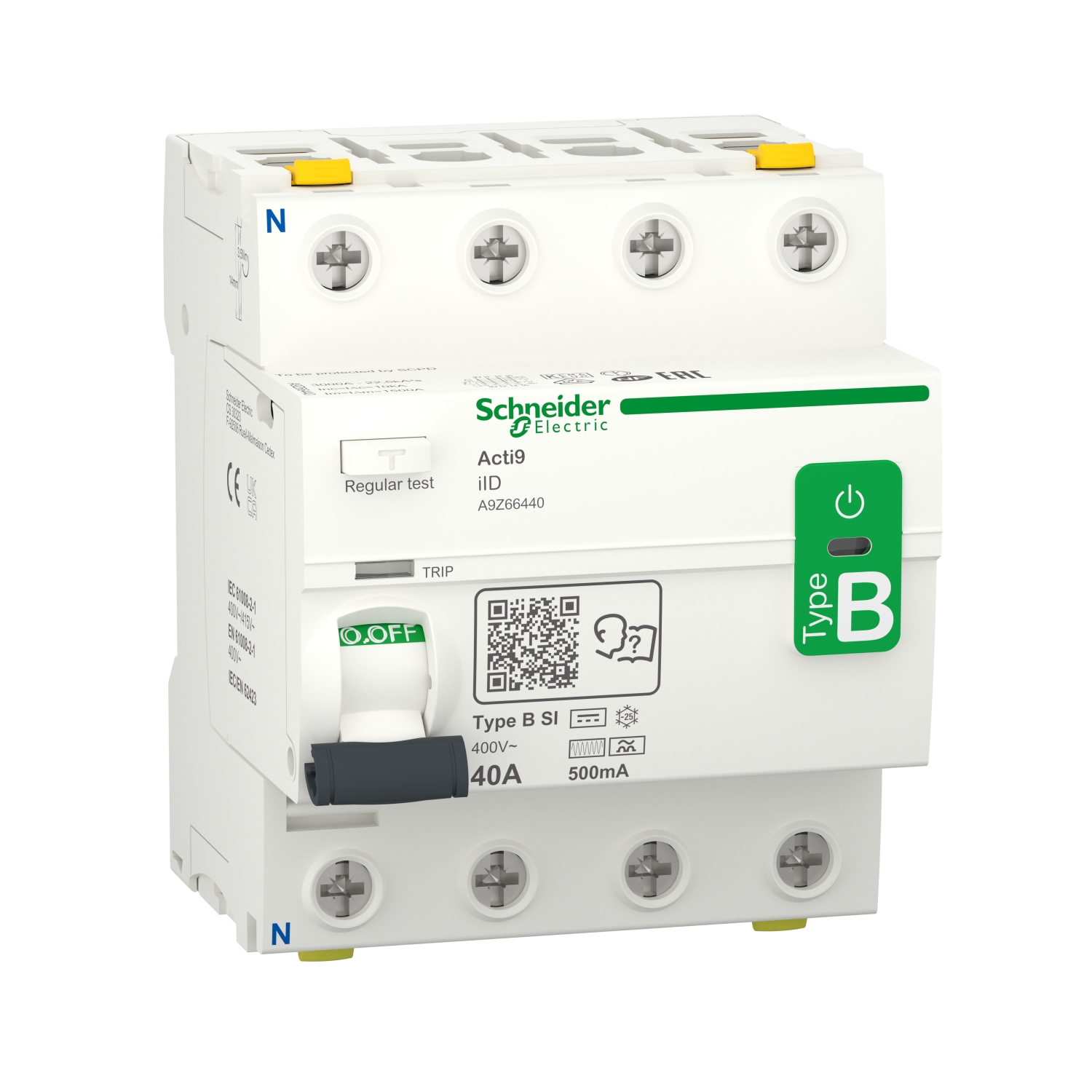Acti9 iID - interrupteur différentiel - 4P - 40A - 500mA - type B - SI - 400V