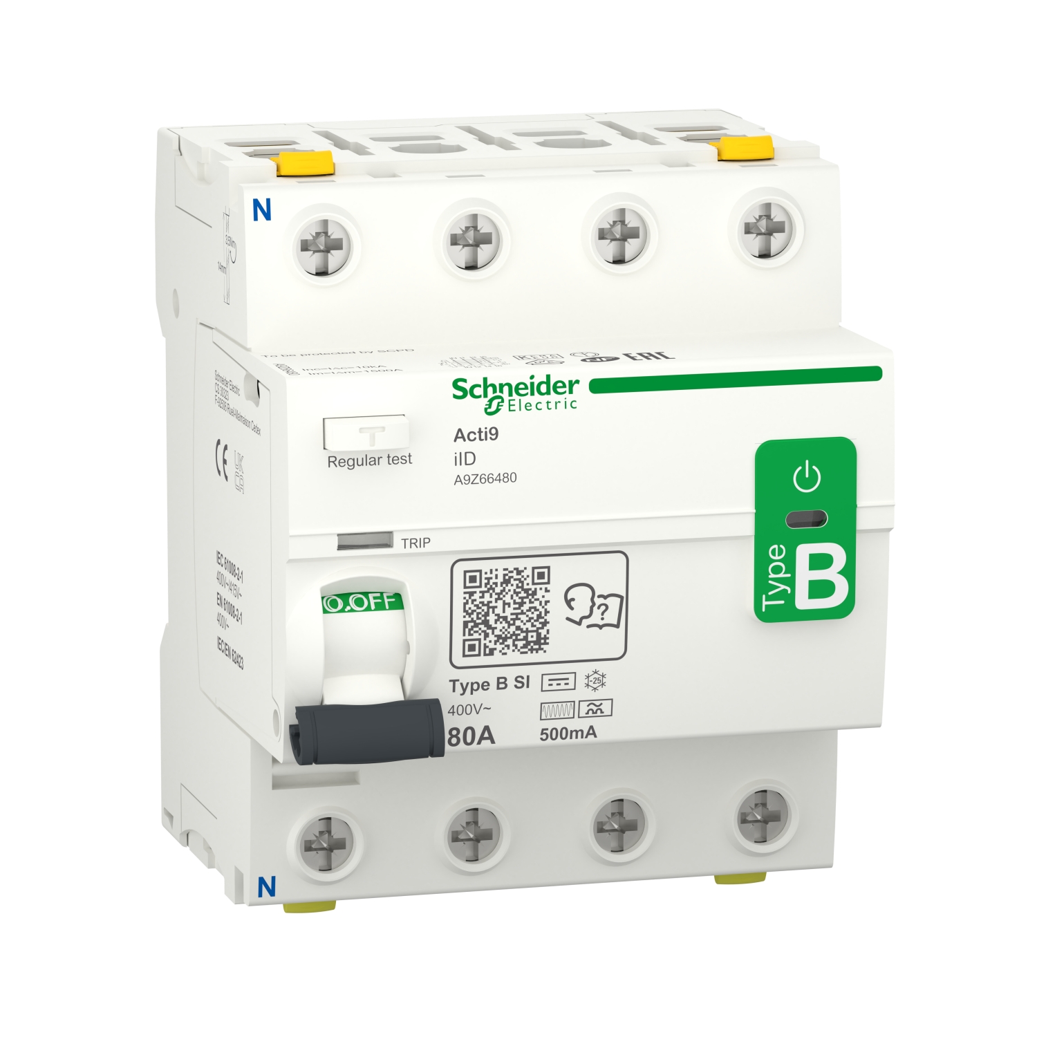 Acti9 iID - interrupteur différentiel - 4P - 80A - 500mA - type B - SI - 400V