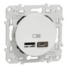 Odace - prise USB double - type A+C - blanc - 5 Vcc - 2,4A