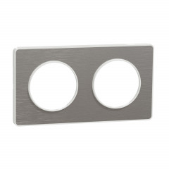 Odace Touch - plaque aluminium brossé liseré - blanc 2 postes horiz./vert. 71mm