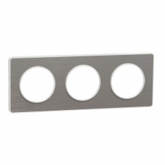 Odace Touch - plaque aluminium brossé liseré - blanc 3 postes horiz./vert. 71mm
