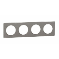 Odace Touch - plaque aluminium brossé liseré - blanc 4 postes horiz./vert. 71mm
