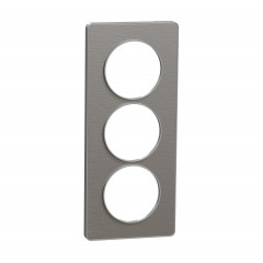 Odace Touch - plaque aluminium brossé liseré alu 3 postes verticaux entraxe 57mm
