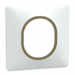 Ovalis - Plaque de finition - 1 poste Blanc avec bague effet Laiton