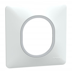 Ovalis - Plaque de finition - 1 poste Blanc avec bague effet Argent Chromé