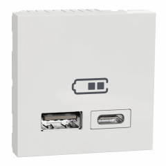 Unica - chargeur USB double - 5Vcc - 2,4A type A+C - 2 modul - blanc - méca seul