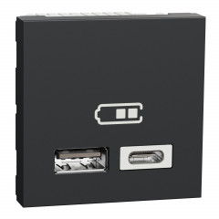 Unica - chargeur USB double - 5Vcc - 2,4A type A+C - 2 modul - anthr - méca seul