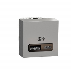 Unica - prise chargeur USB double - rapide 18W - 3,4A type A+C - 2 mod - alu