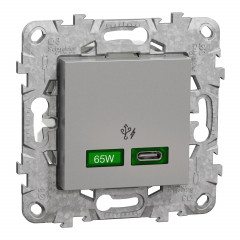 Unica - prise chargeur USB - C 65W forte puiss - 2 mod - alu - méca support fix