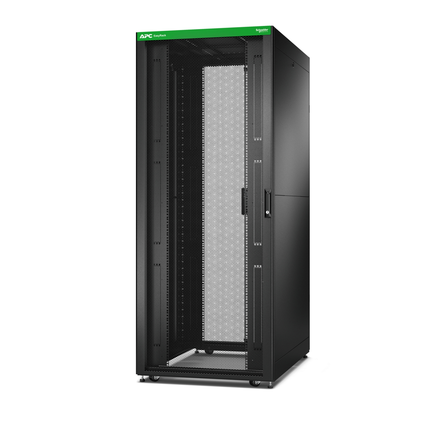Baie EasyRack 800mm/42U/1100mm avec toit, panneau latéral, roulettes, noir