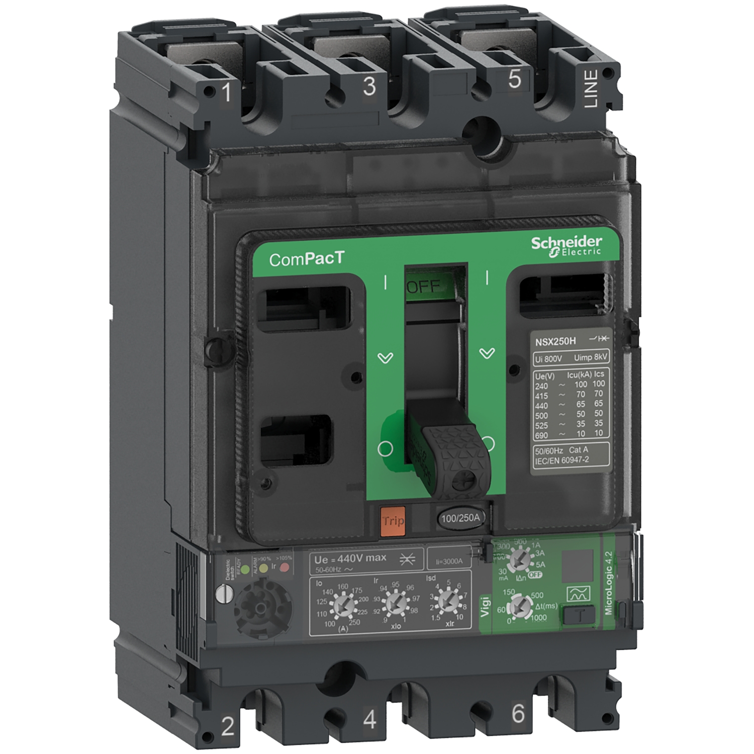 ComPacT NSX250F - Disjoncteur Vigi - MicroLogic 4.2 100A -3P3D - 36kA - fixe
