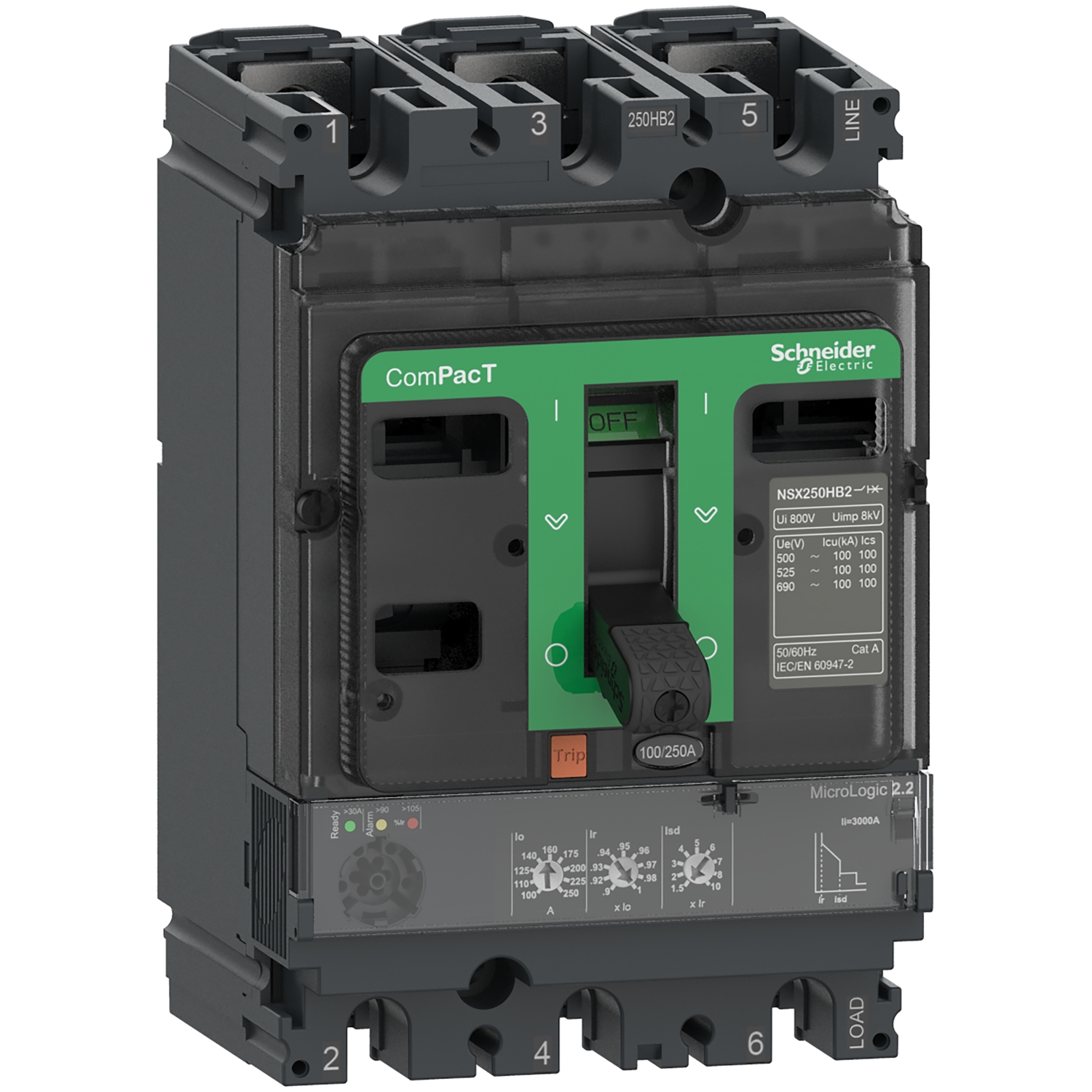 ComPacT NSX250F - disjoncteur - MicroLogic 2.2 100A - 3P3D - 36kA - montage fixe