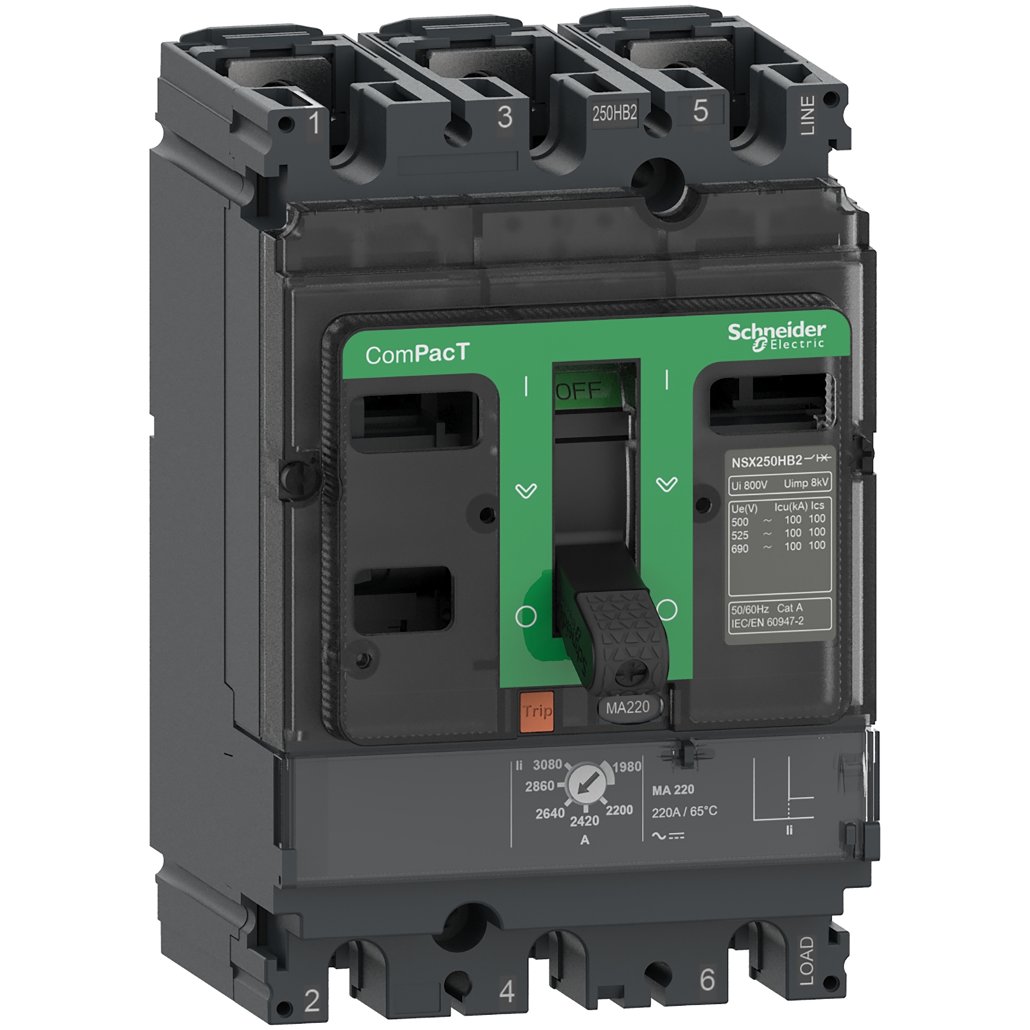 ComPacT NSX250F - disjoncteur - MA 220A - 3P3D - 36kA - montage fixe