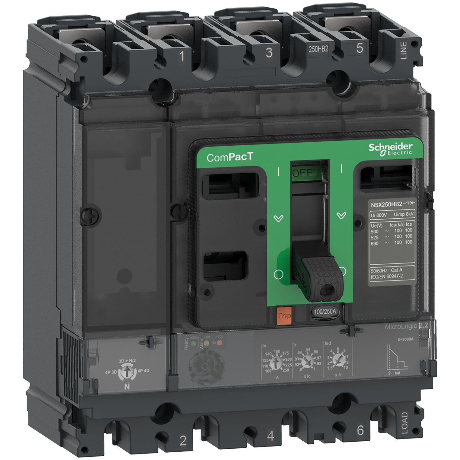 ComPacT NSX250F - disjoncteur - MicroLogic 2.2 100A - 4P4D - 36kA - montage fixe