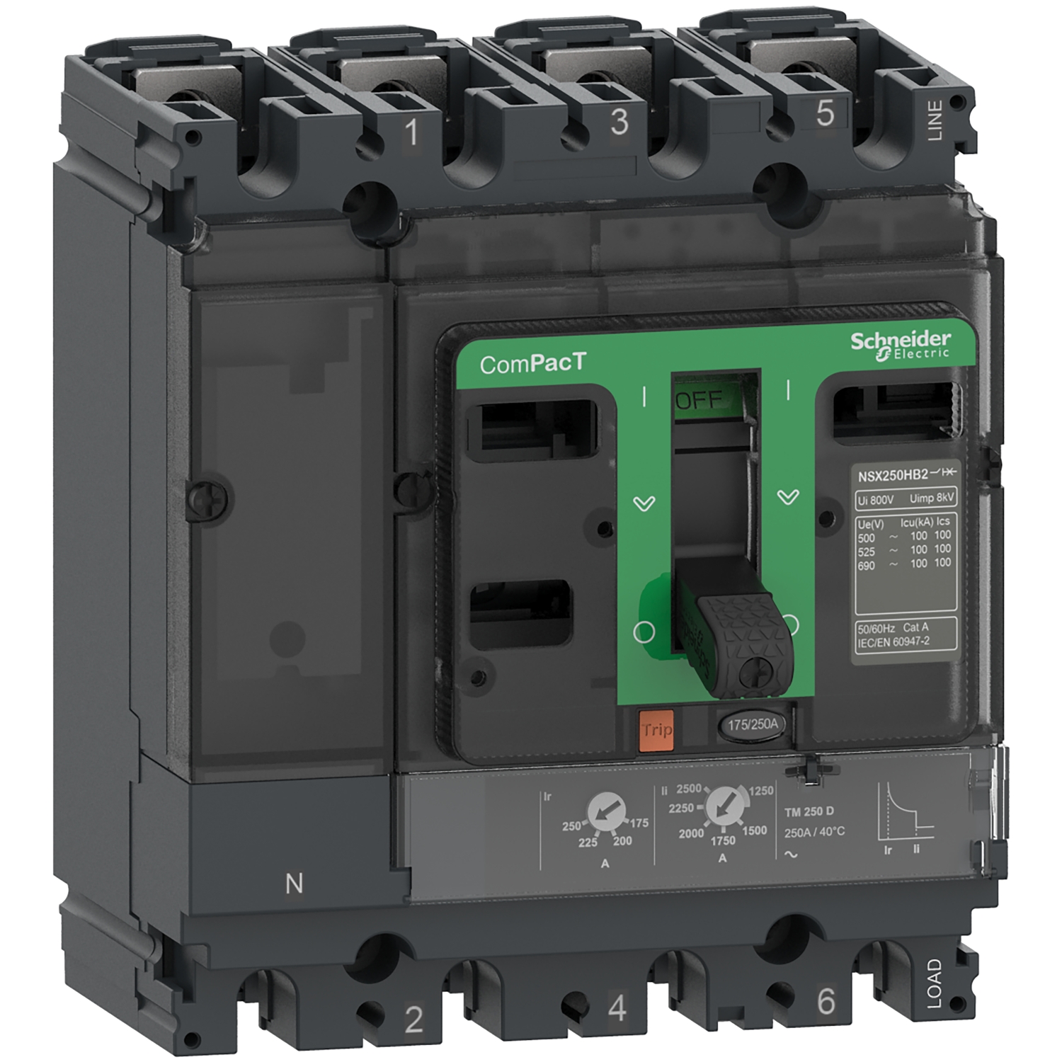 ComPacT NSX250F - Disjoncteur - TM-D 200A - 4P3D - 36kA - montage fixe