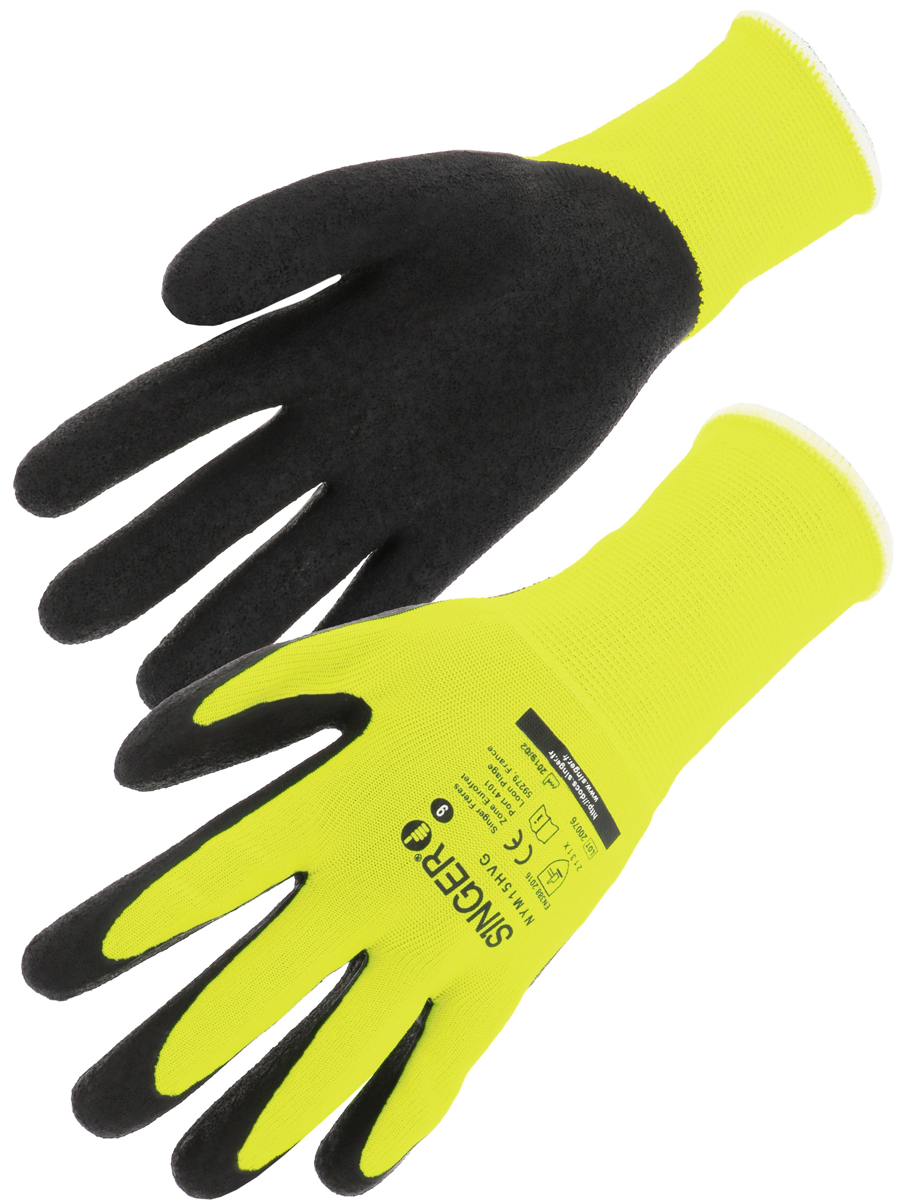 GANTS LATEX GRIS/NYLON JAUNE FLUO T8