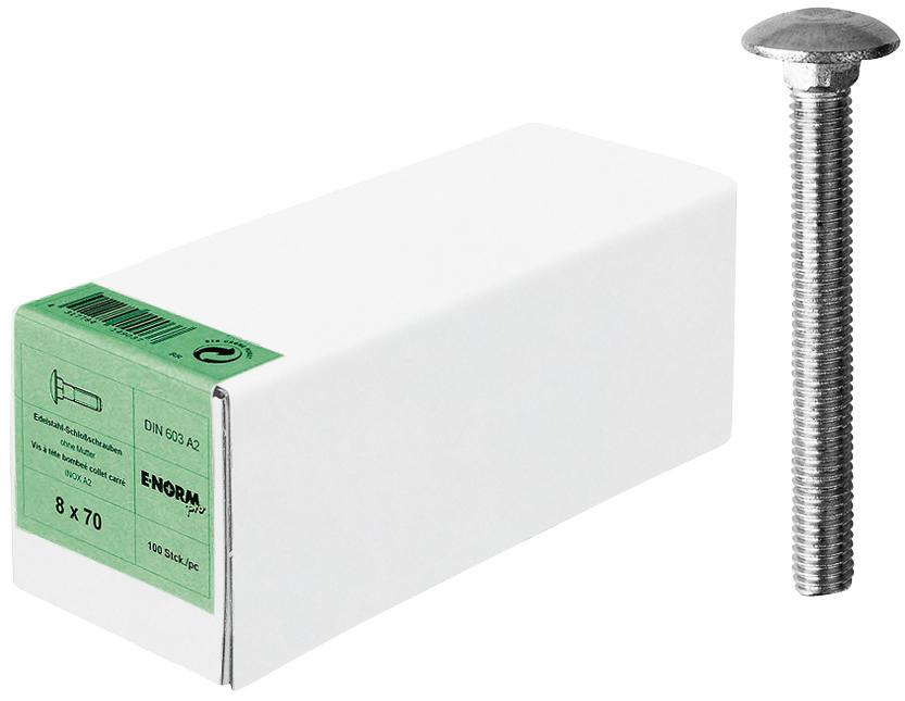 Boulon tête bomb.sans écrouDIN 603 M10x 70 A2 HP 