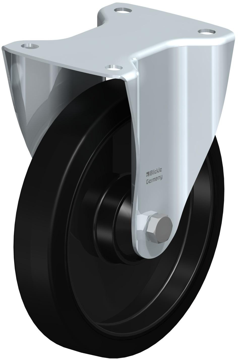 Roulette fixe en tôle d’acier, version mi-lourde, avec platine à visser