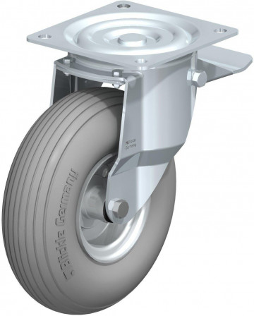 Roulette pivotante en tôle d’acier, version mi-lourde, avec platine à visser et blocage “stop-top”