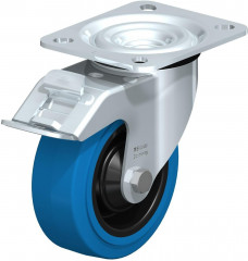 Roulette pivotante en tôle d’acier, version mi-lourde, avec platine à visser et blocage “stop-fix”