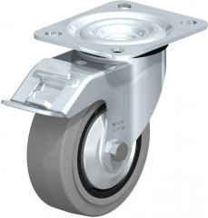 Roulette pivotante en tôle d’acier, version mi-lourde, avec platine à visser et blocage “stop-fix”