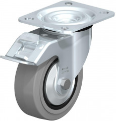 Roulette pivotante en tôle d’acier, version mi-lourde, avec platine à visser et blocage “stop-fix”