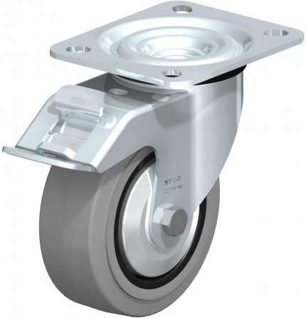 Roulette pivotante en tôle d’acier, version mi-lourde, avec platine à visser et blocage “stop-fix”