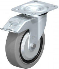 Roulette pivotante en tôle d’acier, version mi-lourde, avec platine à visser et blocage “stop-fix”