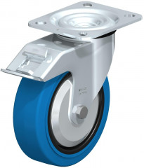 Roulette pivotante en tôle d’acier, version mi-lourde, avec platine à visser et blocage “stop-fix”