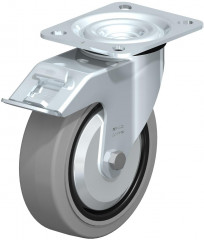 Roulette pivotante en tôle d’acier, version mi-lourde, avec platine à visser et blocage “stop-fix”