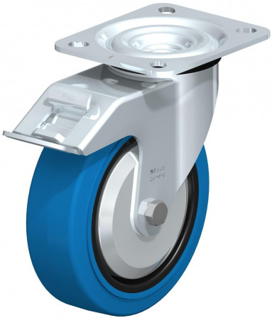 Roulette pivotante en tôle d’acier, version mi-lourde, avec platine à visser et blocage “stop-fix”