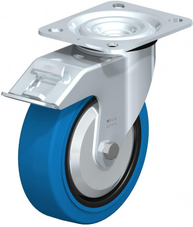 Roulette pivotante en tôle d’acier, version mi-lourde, avec platine à visser et blocage “stop-fix”