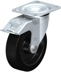 Roulette pivotante en tôle d’acier, version mi-lourde, avec platine à visser et blocage “stop-fix”