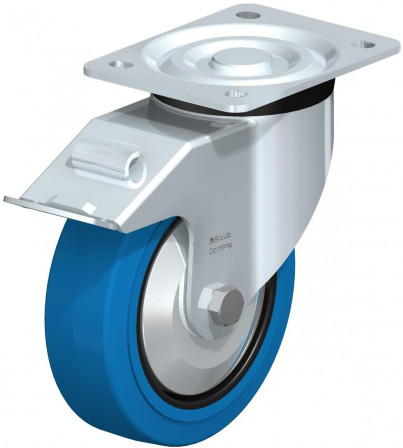 Roulette pivotante en tôle d’acier, version mi-lourde, avec platine à visser et blocage “stop-fix”